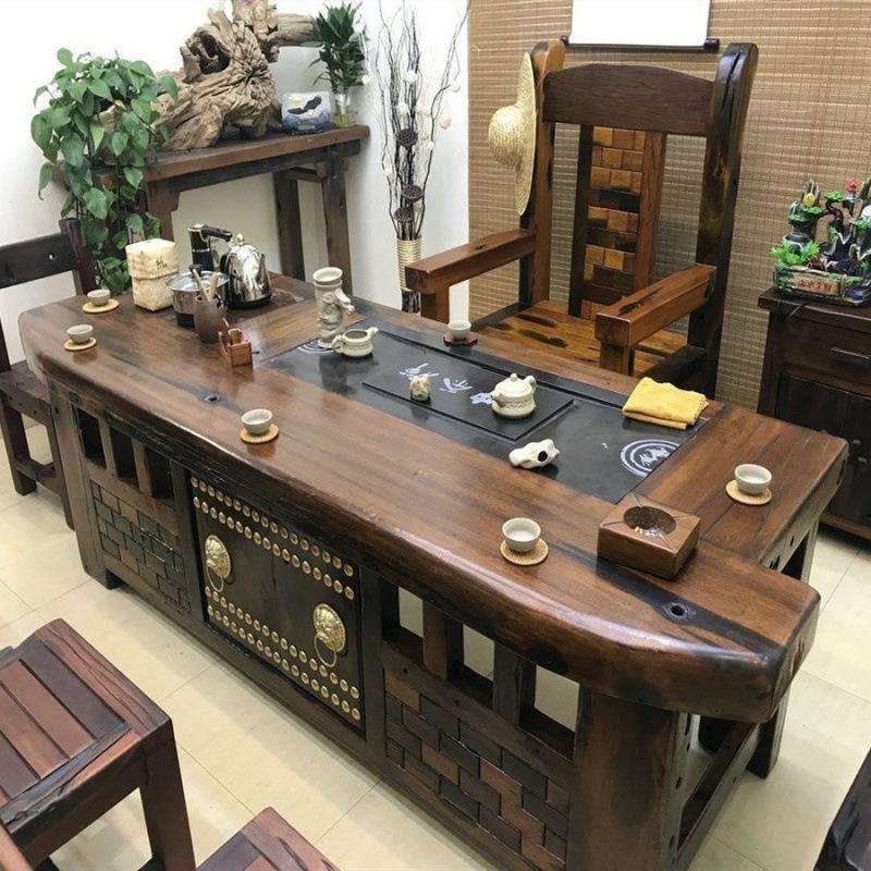 老船木茶桌椅新中式禅意实木茶艺桌船木茶台桌家具茶桌一体一整套