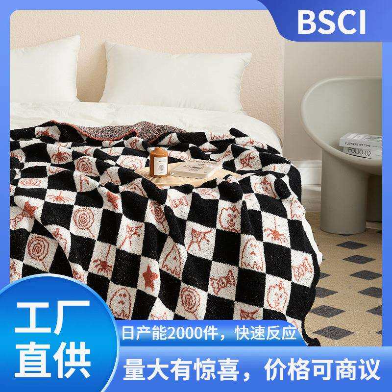 瑞景纺织厂家万圣节恶魔南瓜毯子A类半边绒针织线毯沙发毯