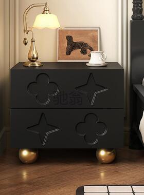 lw0复古轻奢黑色床头柜高端设计师简约现代创意中古床边柜抽屉柜