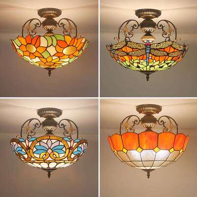 蒂凡尼美式复古餐厅灯欧式彩色玻璃茶室卧室法式琉璃酒吧吸顶吊灯