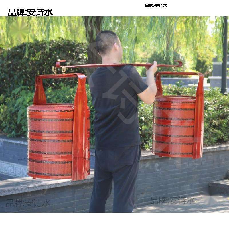 结婚喜庆箩筐采茶篮子结婚定亲西瓜红色生子婚庆扁担一对喜事婚礼