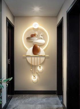 简约轻奢玄关装饰画过道走廊尽头Led氛围壁灯画入户墙壁格栅挂画