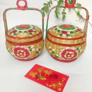 潮汕喜事篮子嫁女娶亲满月鸡蛋结婚竹编篮出花园手工编织篮子摆件
