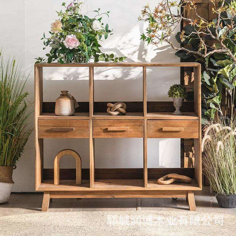 老榆木餐边柜客厅靠墙玄关抽屉柜实木展示柜茶具茶杯收纳架斗柜