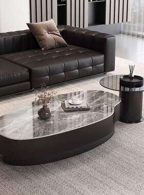 创意意式极简创意芒果形岩板茶几客厅家用现代简轻奢黑色茶桌组合