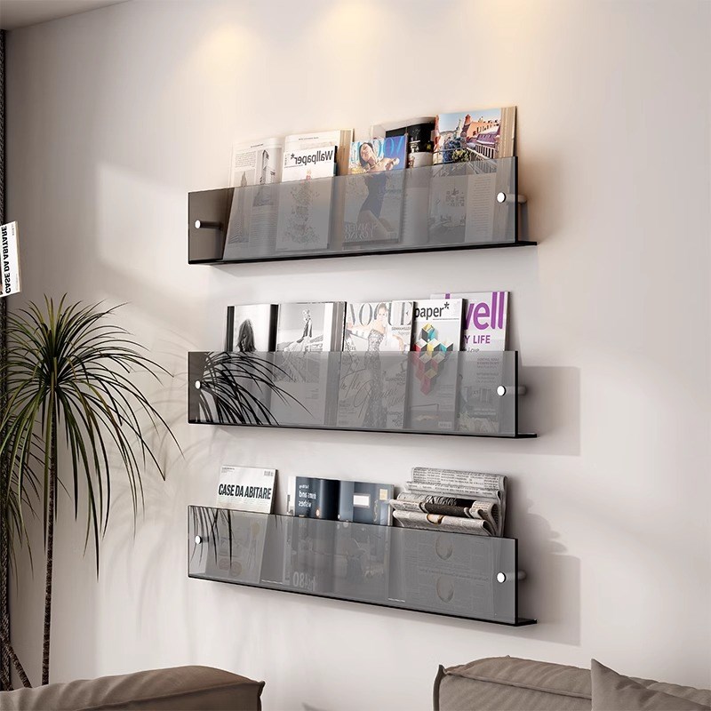 门后书架壁挂墙上过道杂志架收纳透明展示架亚克力超薄置物架定制