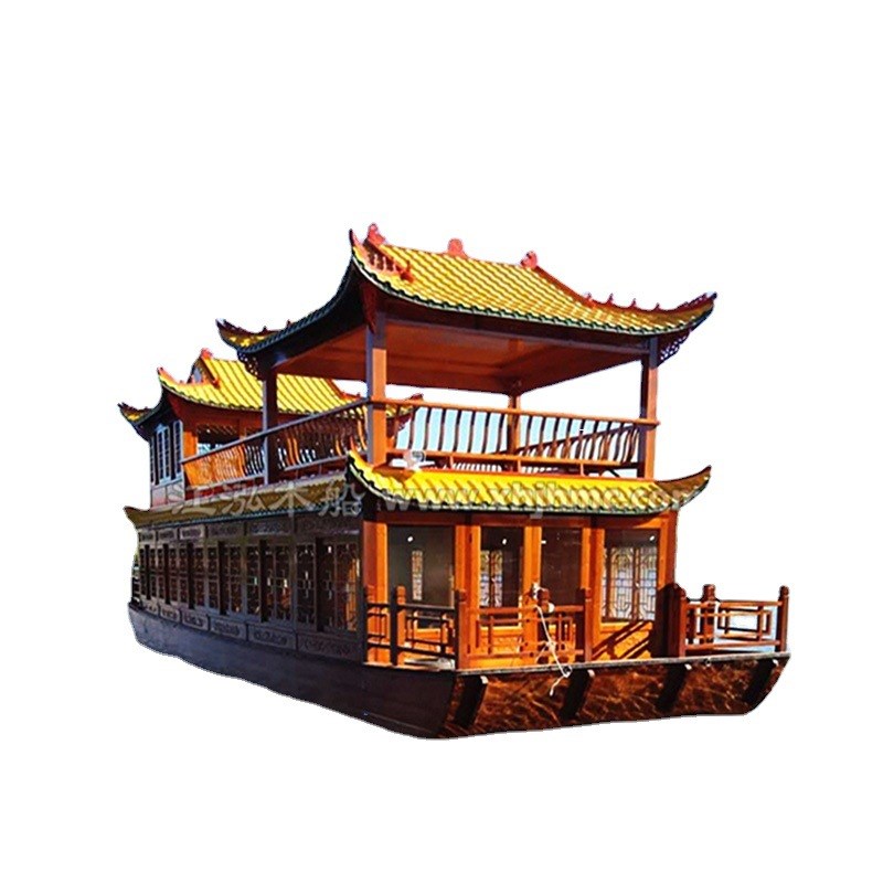 大型双层画舫船水上餐饮船公园景区仿古电动观光旅游木船