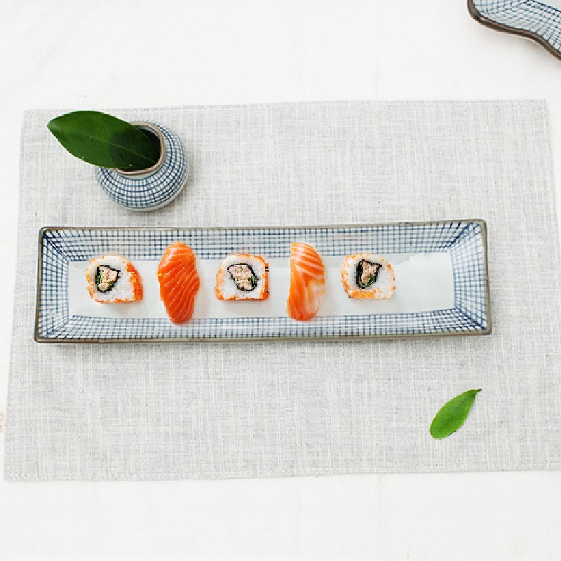 三分烧日式寿司盘火锅酒店学校饭店长方盘和风创意日韩式陶瓷餐具