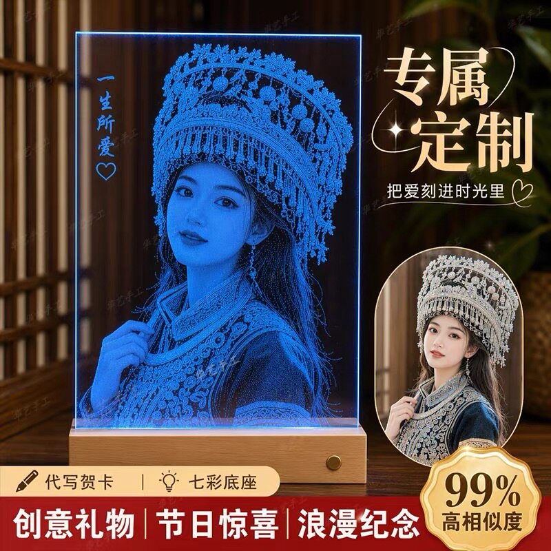 真人照片定制非遗手工锤子玻璃画图片