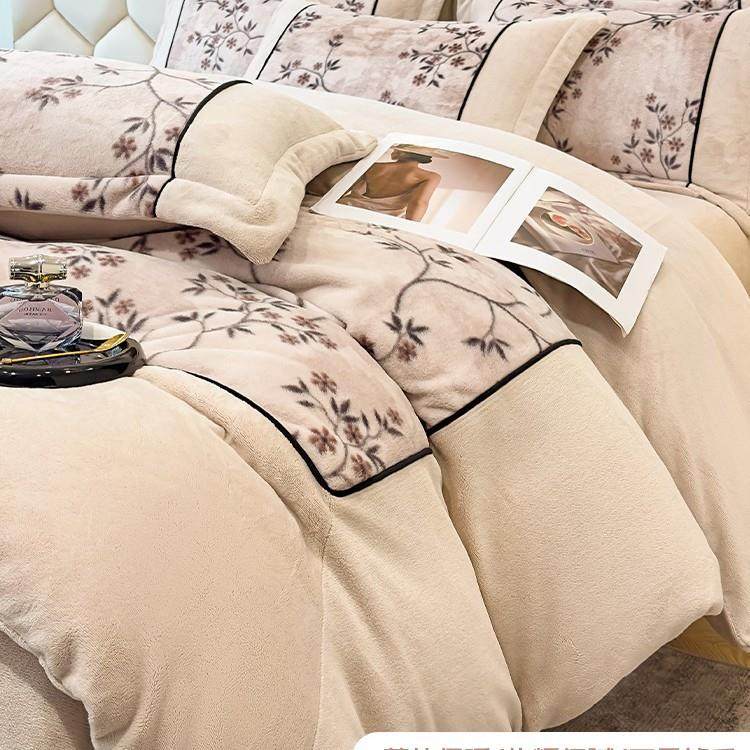 法式雪貂绒四件套冬季双面加绒牛奶珊瑚绒被套床单三件套床上用品
