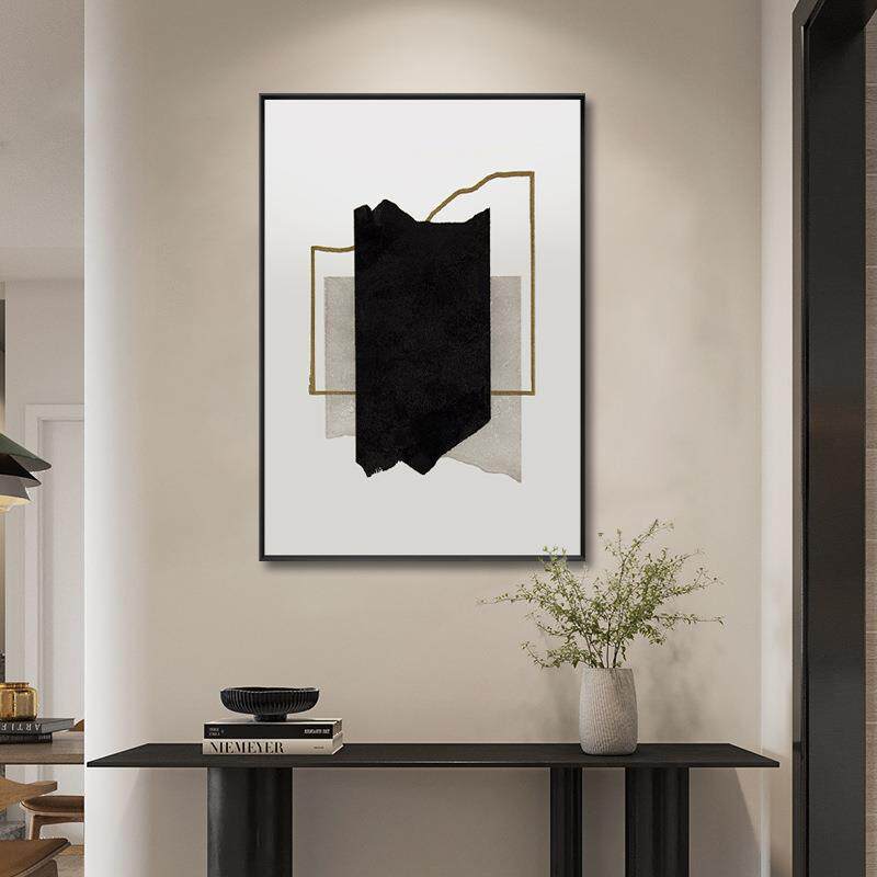 鎏金墨色现代抽象客厅装饰画简约轻奢线条入户壁画玄关酒店挂画