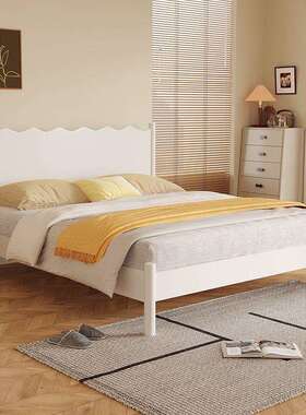 北欧白色奶油风超薄床头床实木主卧室现代简约极简轻奢