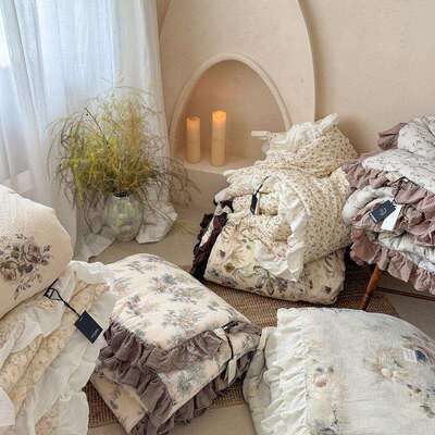 CELING法式全棉A类皱皱纱花边春秋被冬被保暖加厚可水洗双人被芯