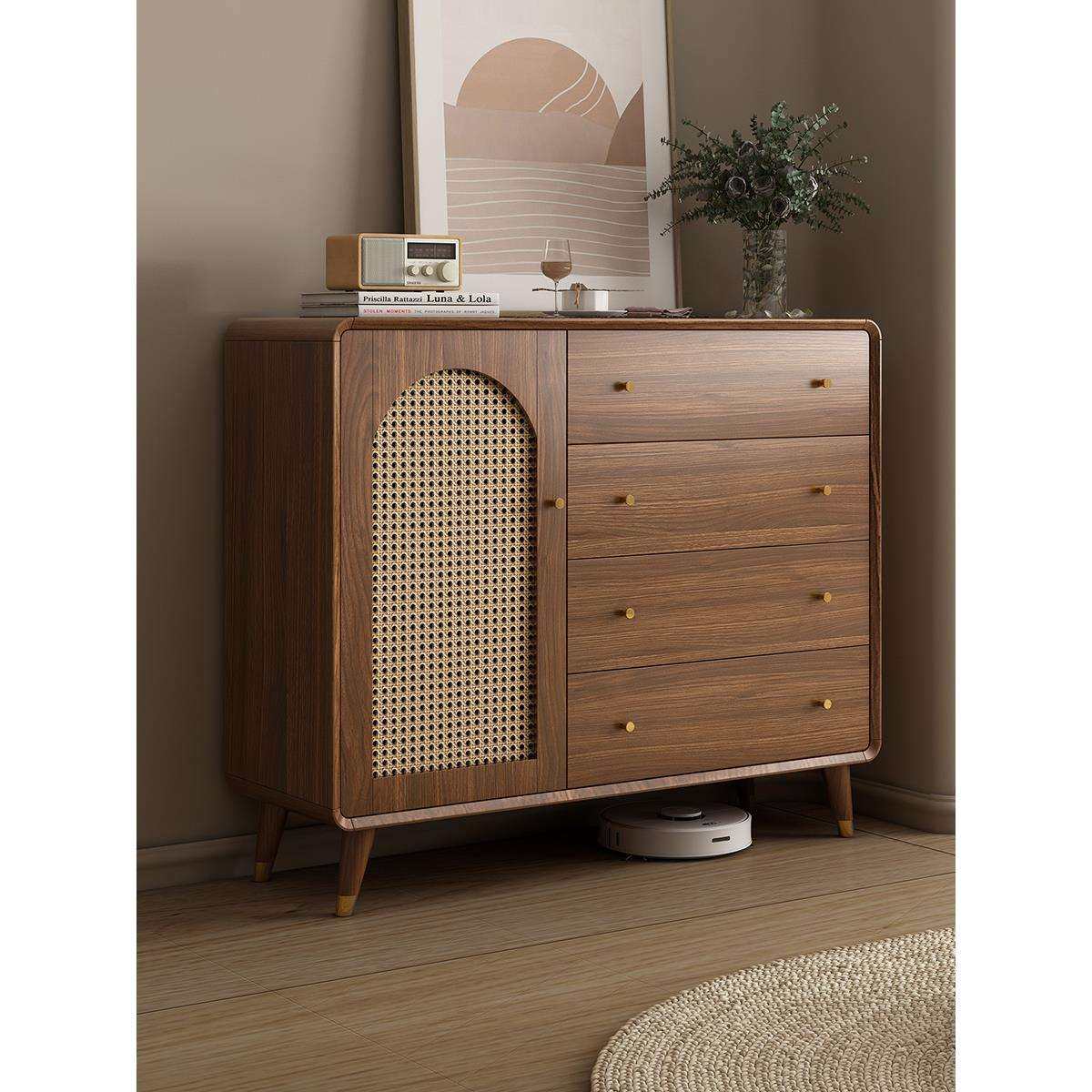 斗柜客厅收纳柜小立柜复古藤编实木腿置物柜卧室靠墙中古风储物柜,电子元器件市场,其它元器件,淘宝优惠券,粉丝福利购,淘宝优惠卷