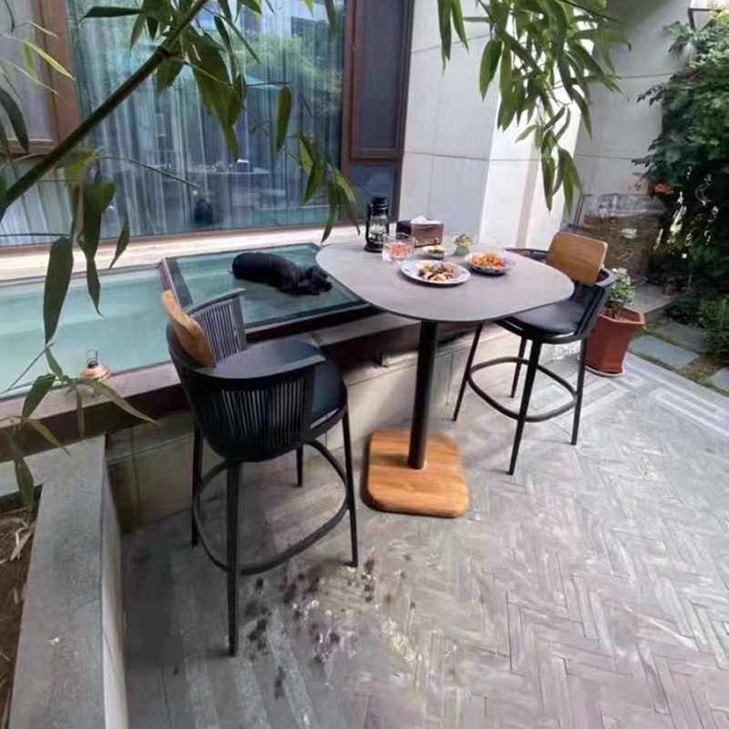 户外吧椅藤编现代别墅阳台高脚凳酒店室外民宿露天休闲柚木吧台椅