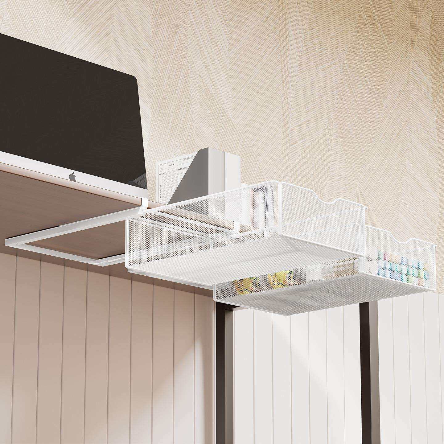 办公室抽屉式桌下置物架书桌边收纳神器可抽拉桌底挂篮筐工位整理