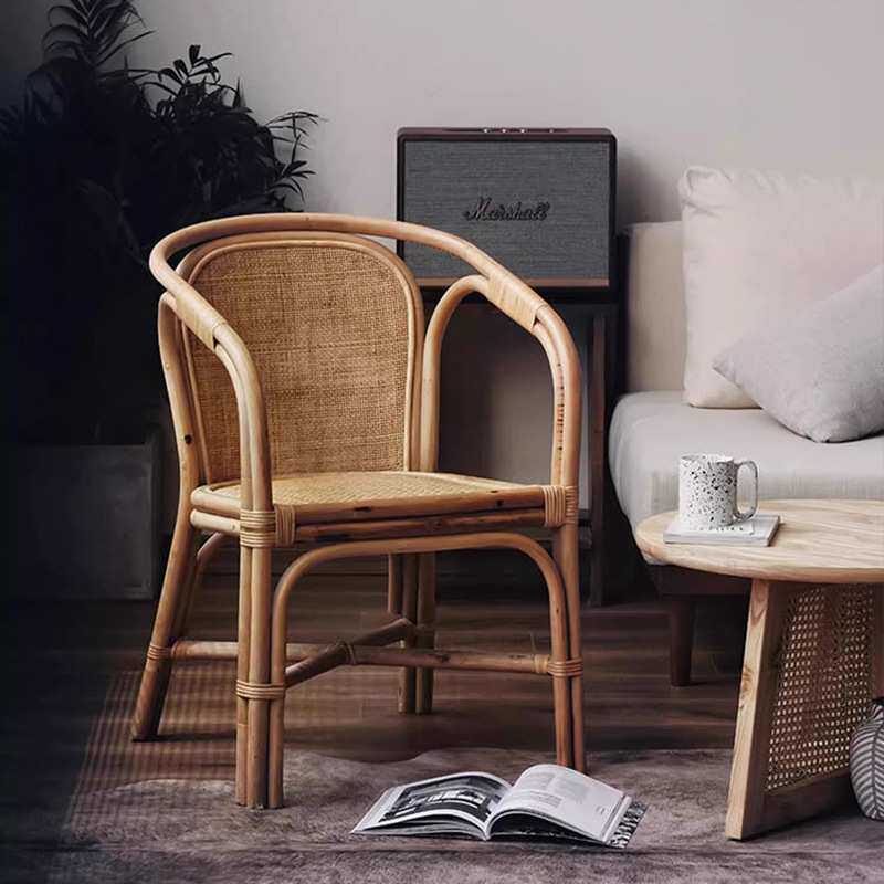 东南亚印尼天然藤椅简约阳台藤编休闲椅北欧藤条椅庭院真藤靠背椅