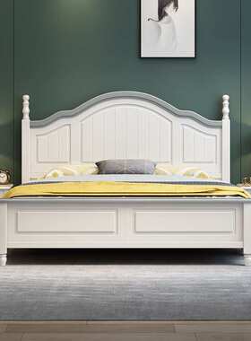 美式白色实木床1.8米1.5米1.2米双人单人现代简约经济型储物大床