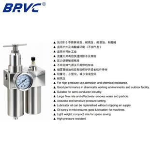 气动执行器三联件不锈钢三联组合件G1/4压缩空气过滤减压阀