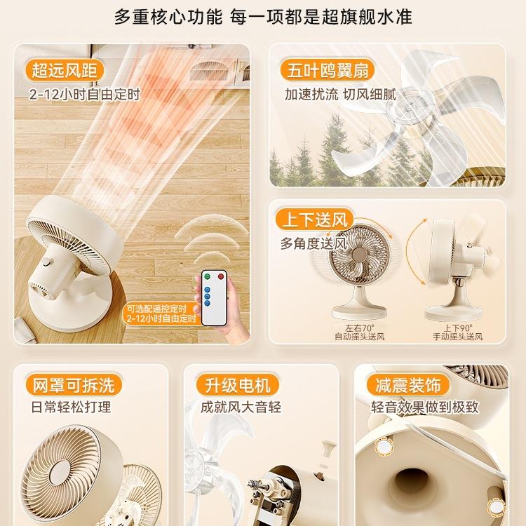 电风扇小型台式新款家用静音插电台扇床头桌面办公室五页摇头电扇