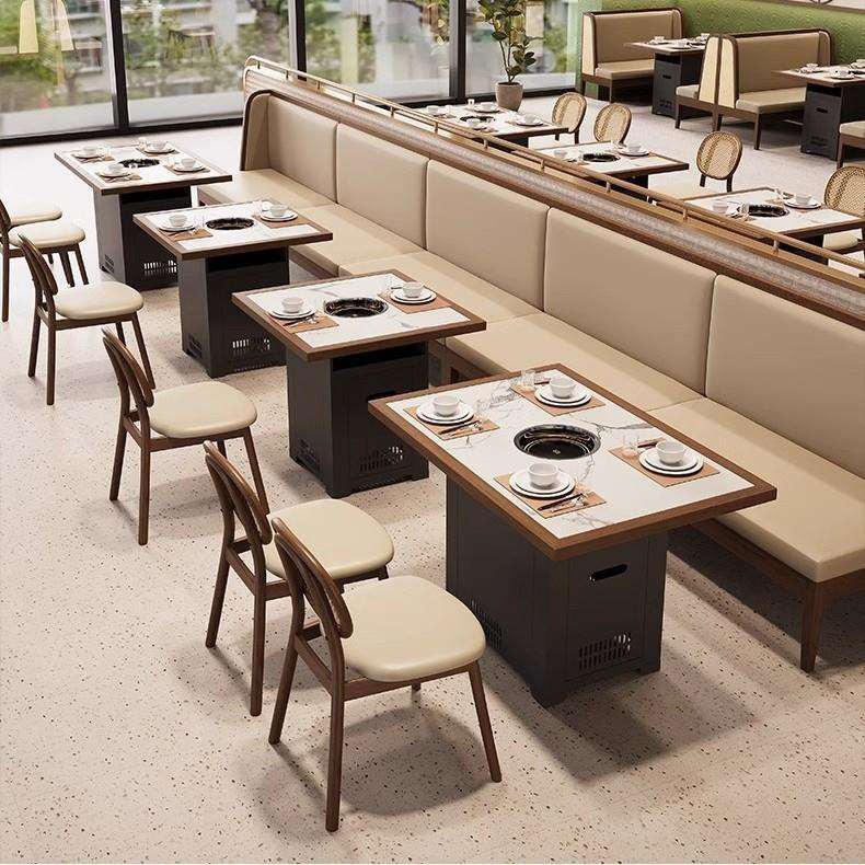 工厂直销主题餐厅茶楼卡座日式料理自助店火锅桌子电磁炉一体桌椅