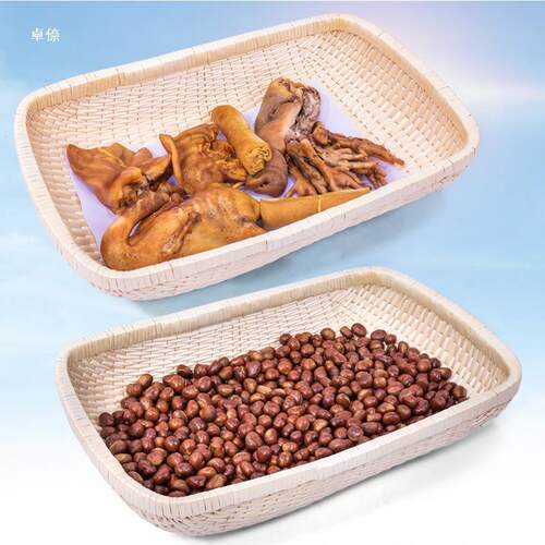 卤菜竹筐手工笸箩藤编收纳筐长方形大号编织簸箕现捞箩筐家用