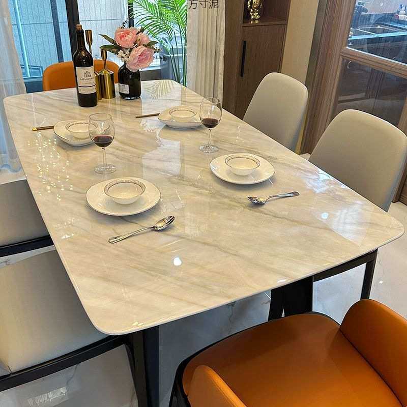 实木腿超晶石餐桌感大理石微晶石彩晶石轻奢吃饭桌外贸工厂供应链