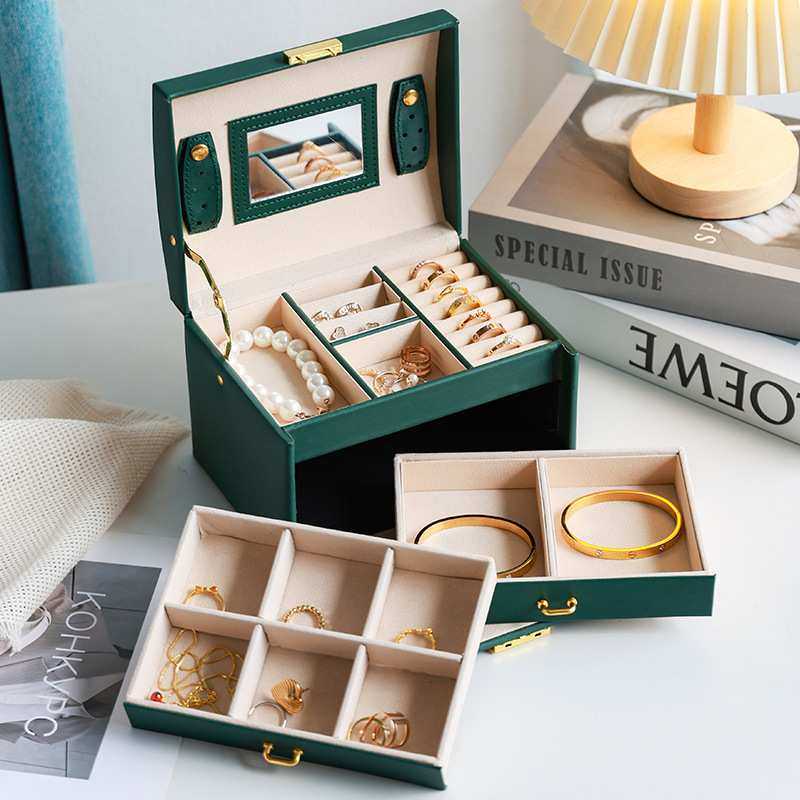 手提首饰收纳盒大容量高档带锁镜子多层抽屉式耳环钉手饰品珠宝箱,3C数码配件,USB灯,淘宝优惠券,粉丝福利购,淘宝优惠卷