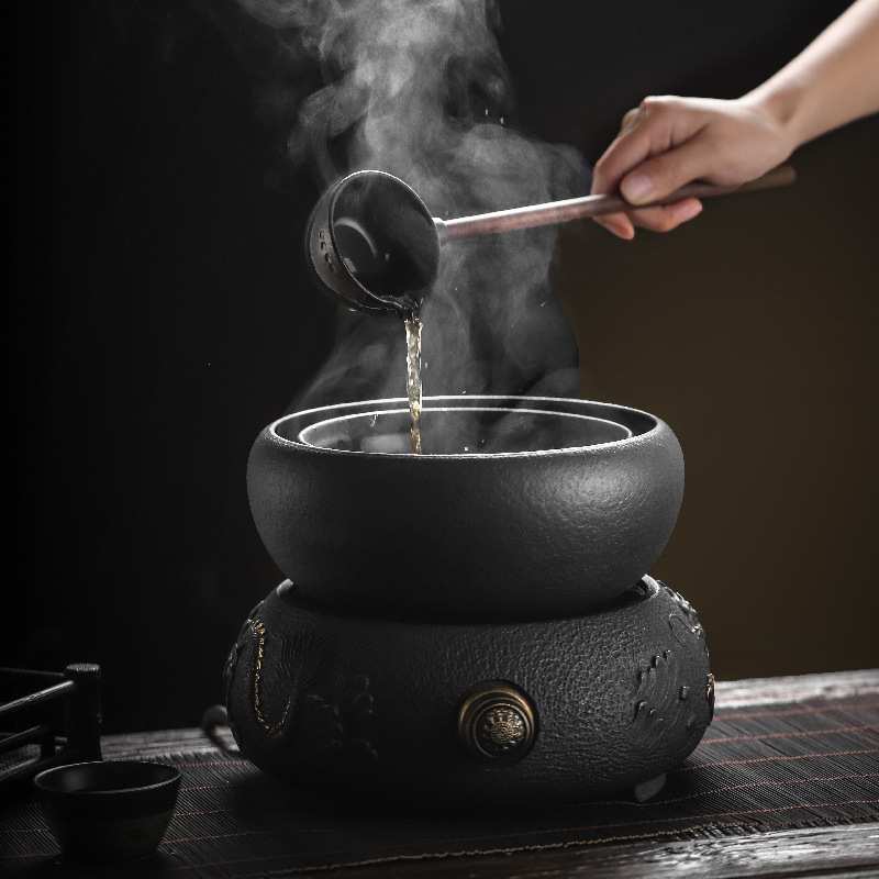 火山石老白茶围炉煮茶器古法茶具套装陶瓷碗家用电陶炉煮茶壶