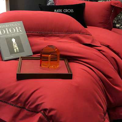 A类轻奢全棉磨毛四件套床笠秋冬长绒棉被套床单简约镂空床上用品