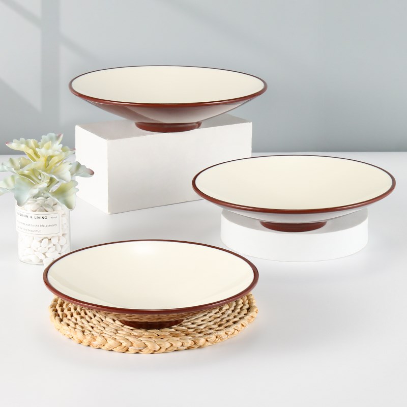 密胺斗笠盘子咖啡白塑料拌面盘子面馆饭店专用碗浅底宽口面碗商用