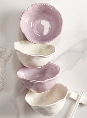 紫色陶瓷米饭碗家用2024新款法式餐具5英寸6英寸特别好看碗碟套装