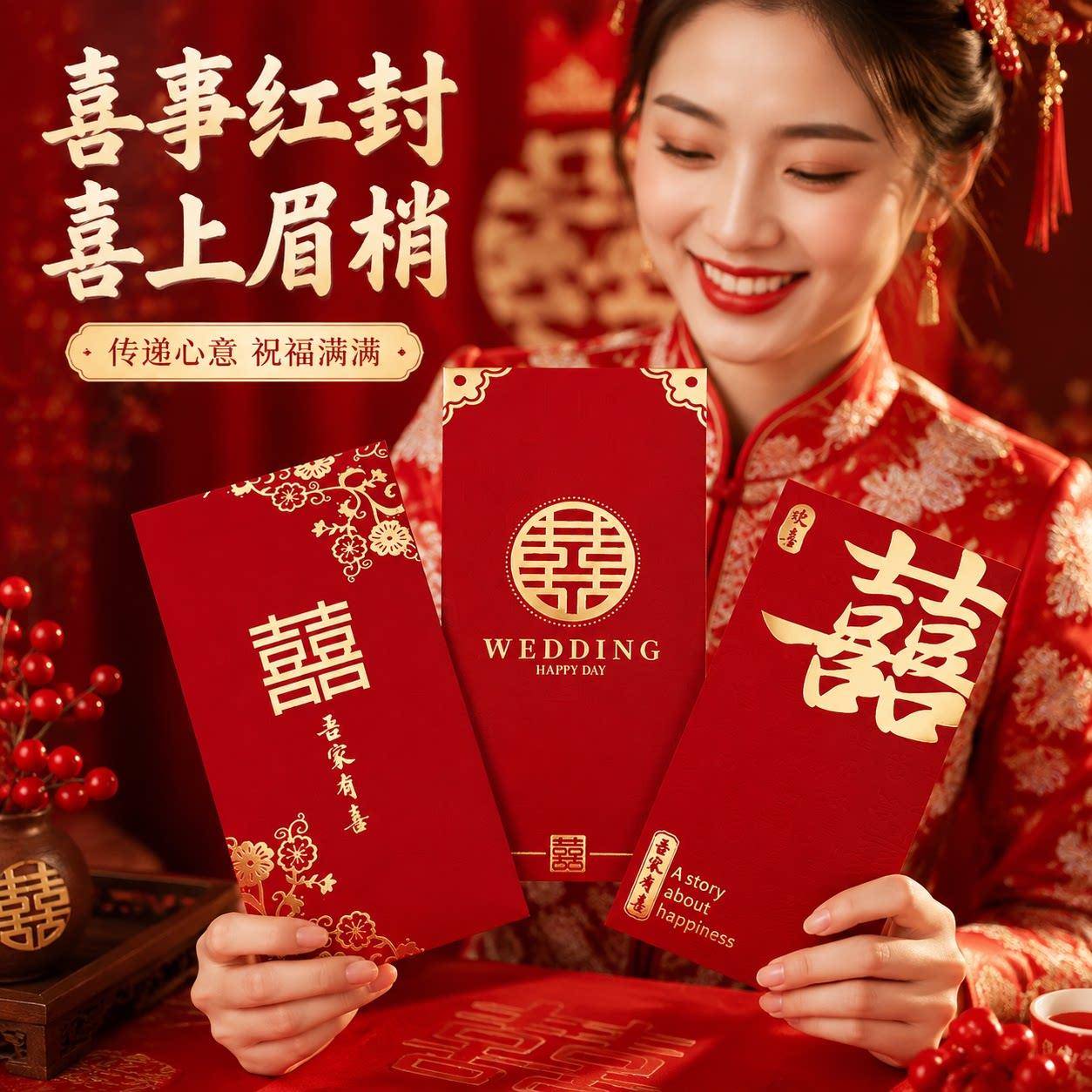 红包结婚专用大中小随份子改口费喜包一对订婚喜字婚庆用品利是封