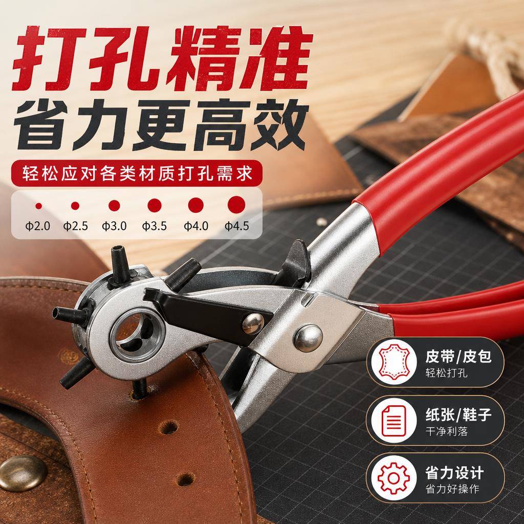 省力手动打孔钳多功能圆孔扁孔通用腰带皮包纸张皮革带家用打洞器