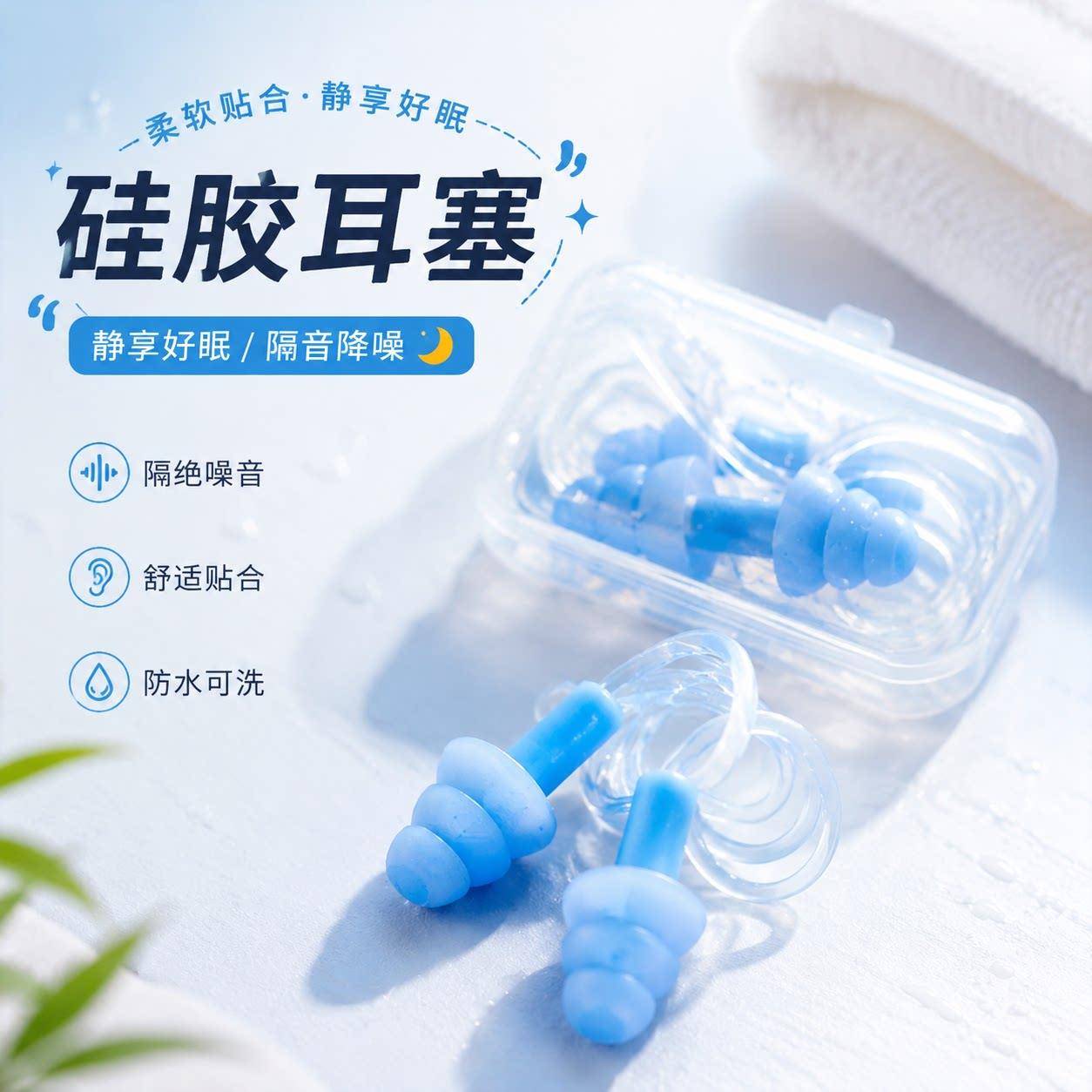 耳塞游泳专用防水多色硅胶带线圣诞树型睡觉不伤耳强力隔音防噪音