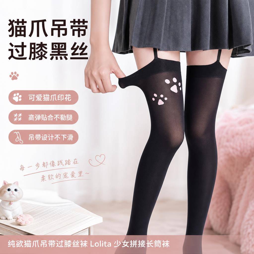 天鹅绒长筒袜女过膝袜甜美吊带袜白色jk大腿袜子y2k高筒薄款黑丝