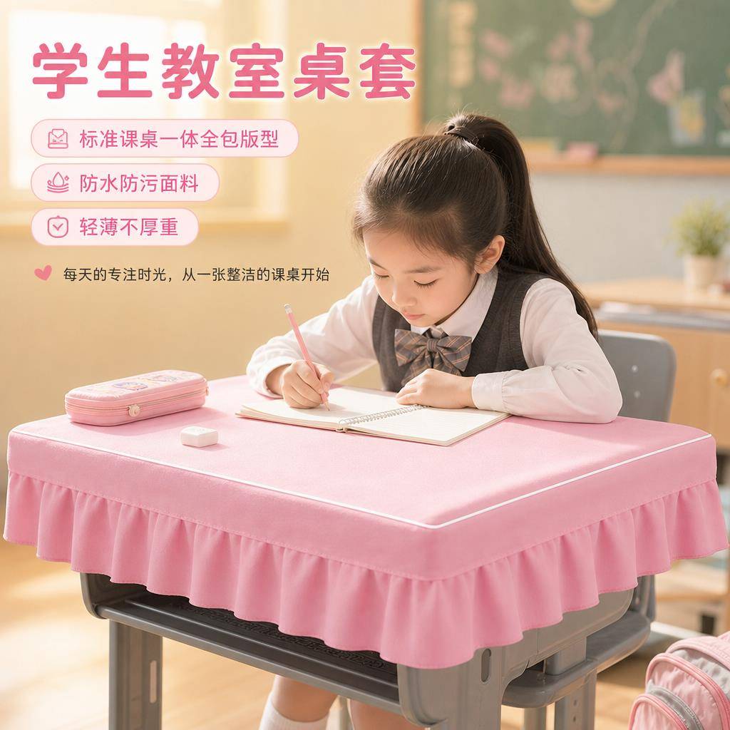 小学生桌布桌罩课桌套罩一年级学校长方形蓝色书桌学习桌专用桌套