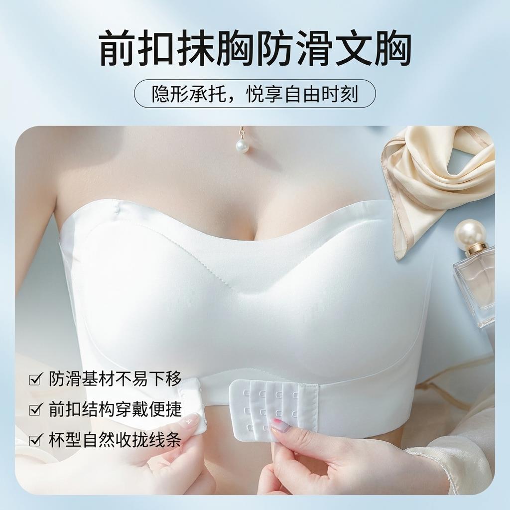 无肩带内衣女小胸聚拢防滑两穿抹胸无痕外扩显大显圆显腰细文胸罩