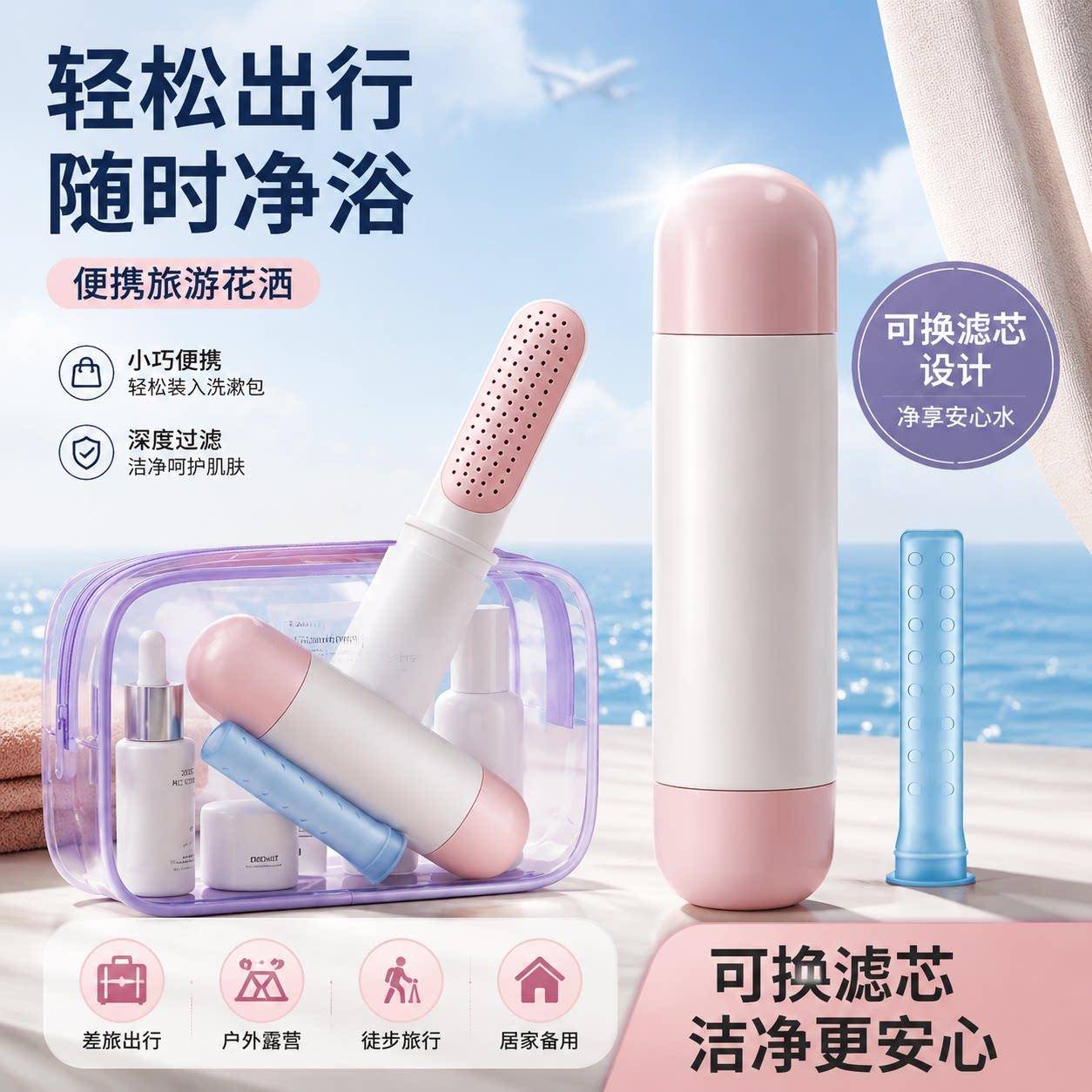 旅行便携洗澡淋浴增压花洒喷头浴室迷你莲蓬头出差酒店通用过滤芯