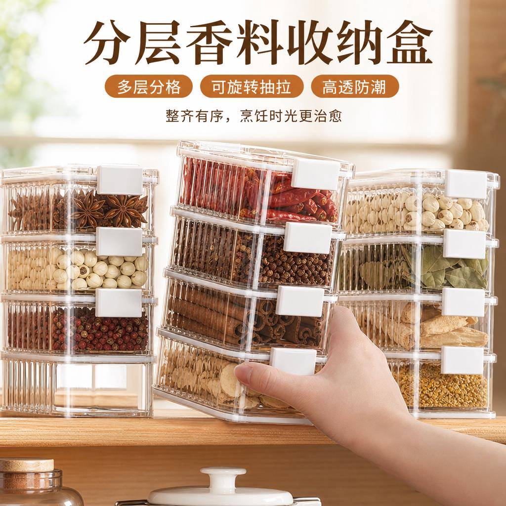 干香料收纳盒大料密封盒食品级厨房家用装花椒大料调料罐密封容器