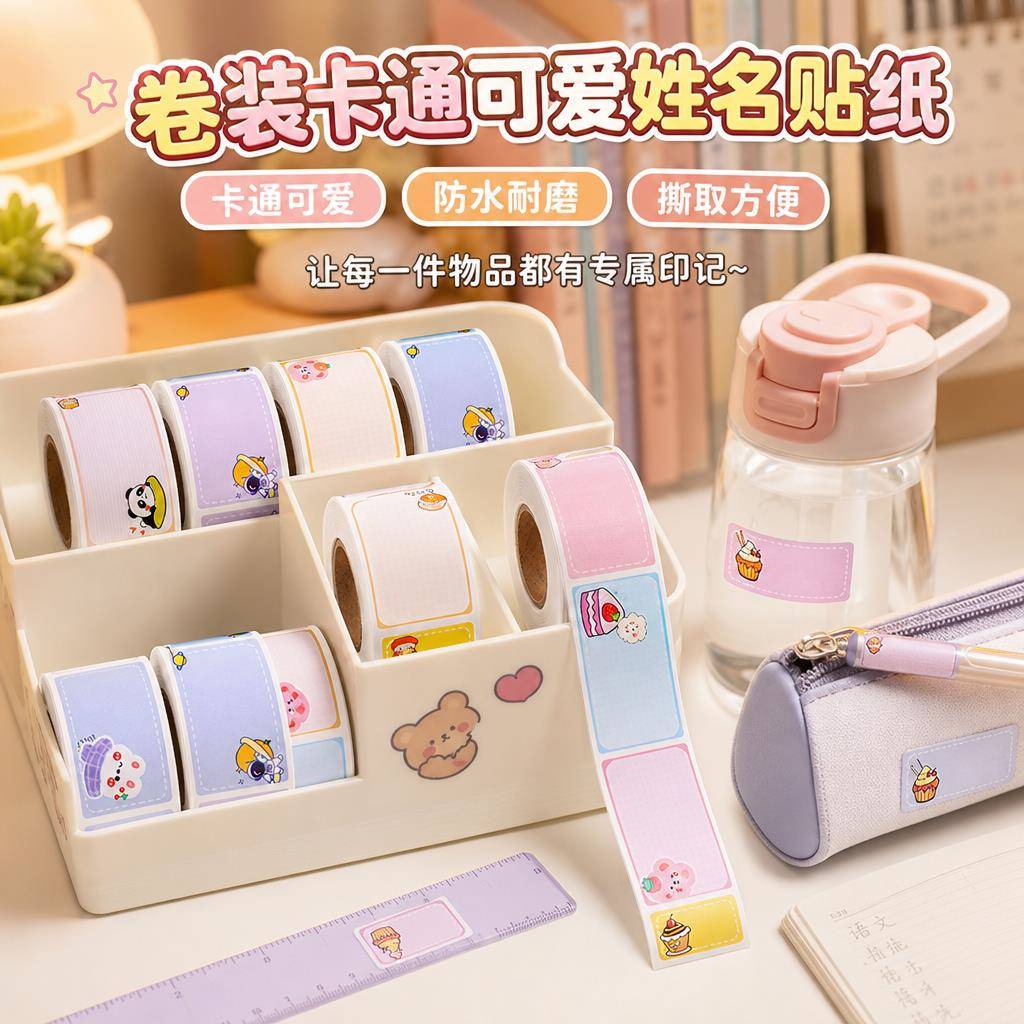 小学生专用姓名贴卡通姓名贴手写水杯防水贴纸幼儿园名字贴儿童一年级不干胶标签贴纸可爱标记书本分类签名贴
