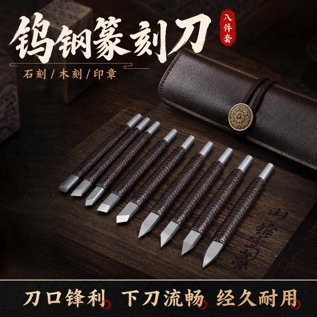 硬质合金钨钢刻刀篆刻印章木雕核雕玉雕手工微雕精细修边雕刻套装