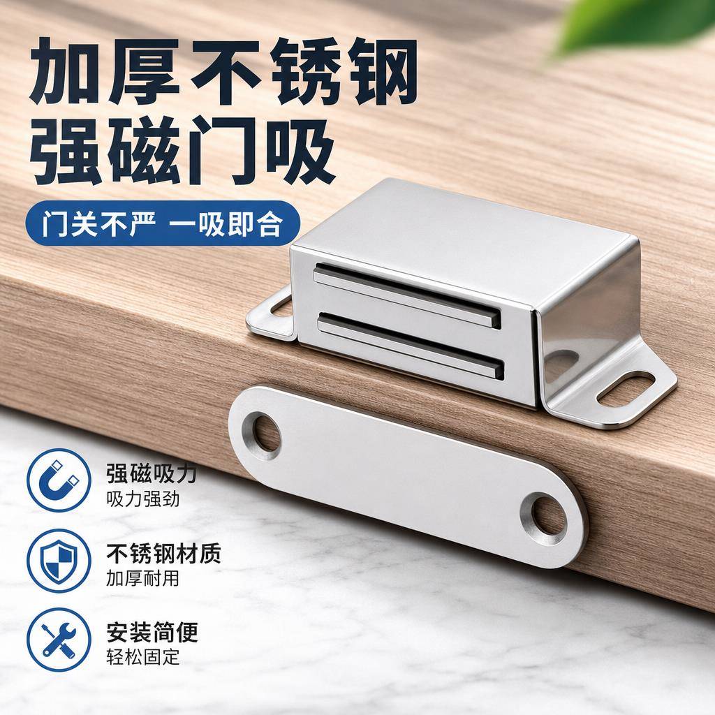 柜门强力磁吸家俱木门不锈钢磁碰门吸整体橱柜免打孔强磁门碰磁夹