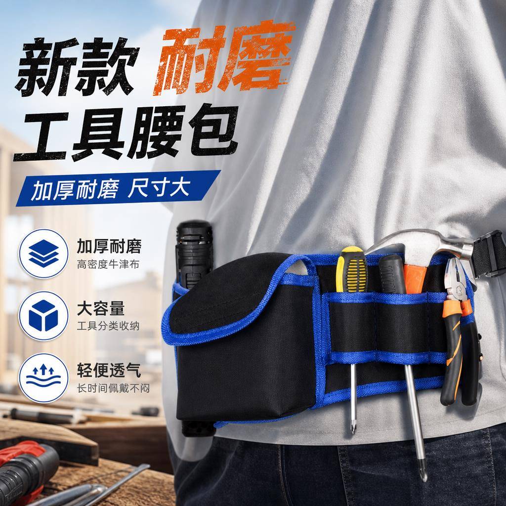 新款多功能木工电工工具腰包电钻腰包建筑工人优质加厚五金工具包