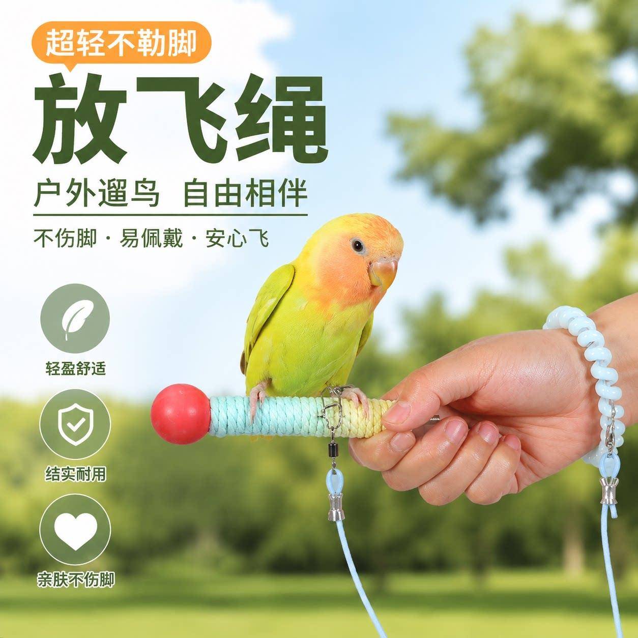 鹦鹉专用遛鸟绳户外放飞绳超轻训练绳不伤脚绳子牡丹八哥脚环脚链