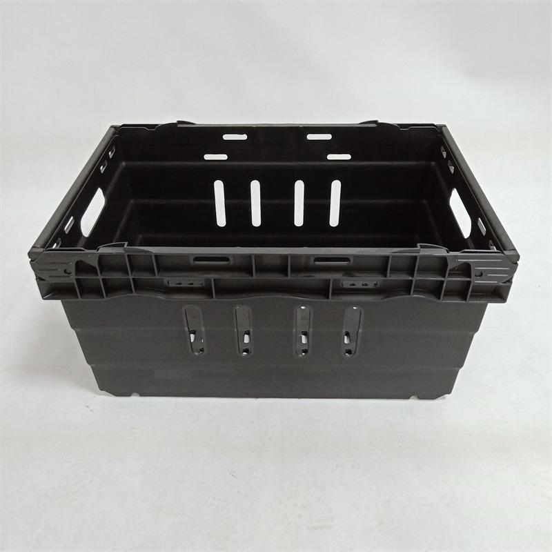 塑胶超市篮长方形镂空黑色陈列摆放箩生鲜配送周转筐可堆积厂家