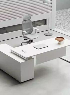 简约现代主管办公桌商务经理白色单人桌带侧柜办公室电脑桌椅组合