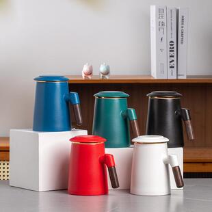 创意陶瓷马克杯带盖过滤办公室茶水分离泡茶杯男女士杯子刻字logo