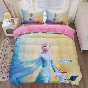 数码新款冰雪奇缘卡通四件套艾莎公主被套床单儿童床上用品三件套