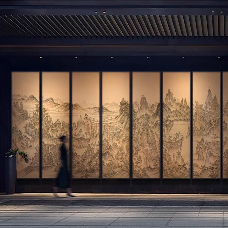 酒店大堂山水风景多幅挂画新中式客厅意境感壁画别墅区装饰画